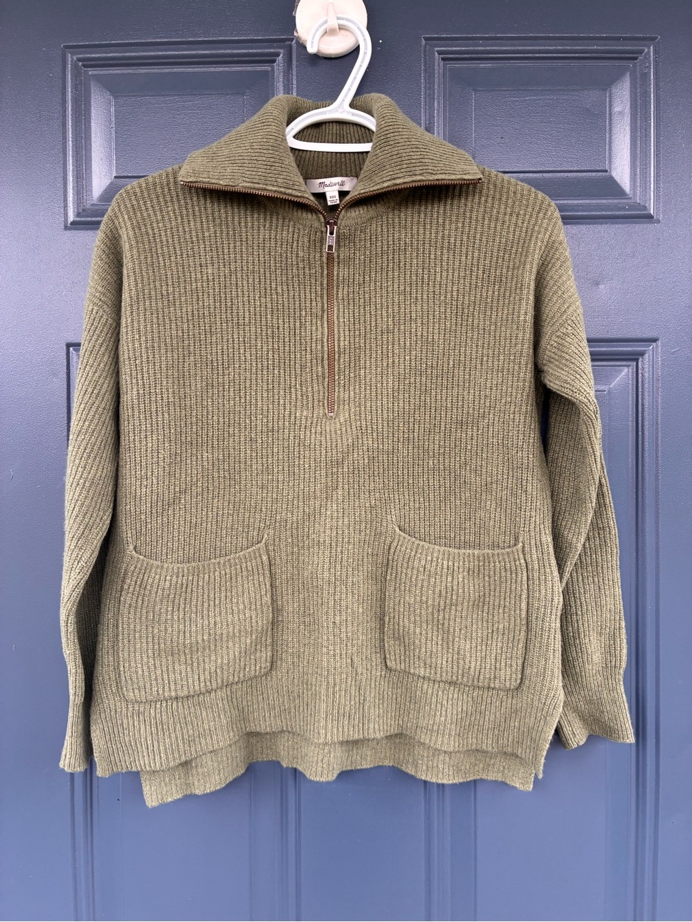 Madewell Glenbrook Half-Zip Pullover Merino Wool Sweater Size XXS Olive Green